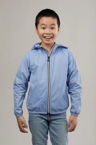 Kids Full Zip Packable Rain Jacket and Windbreaker - Powder Blue