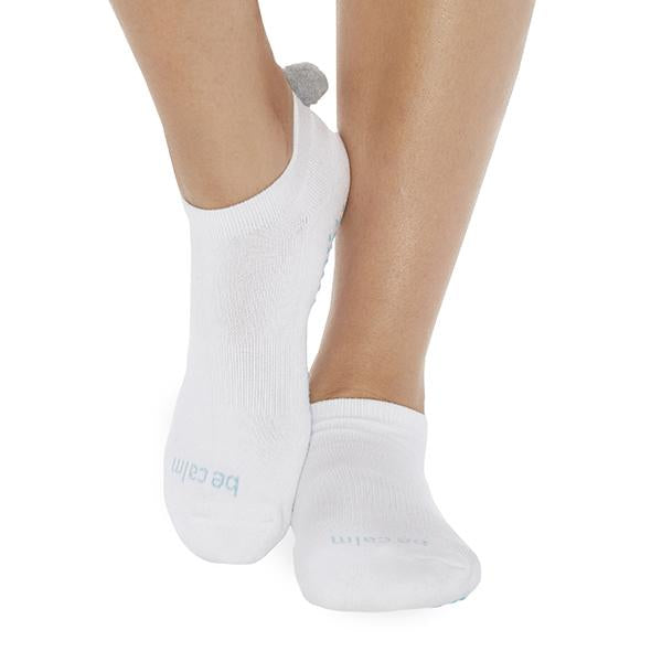 Sticky Be Pom Pom Socks - Be Calm - White/Sky – Sweatability